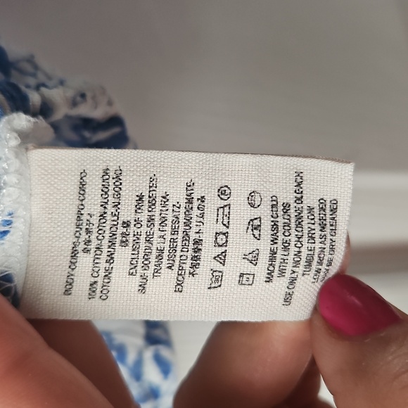 Free People White and Blue Bell Sleeve Blouse with Tie Front - Picture 8 of 8